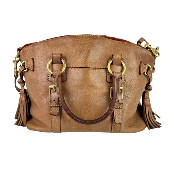 Dooney & Bourke Florentine Bristol Tan Leather Zip Domed Satchel Handbag Purse - Picture 3 of 13